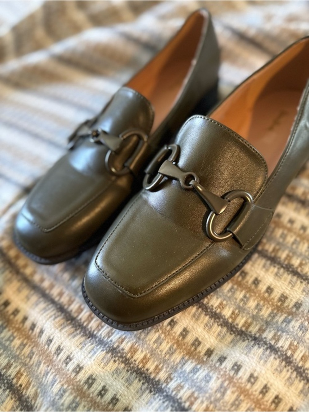 Vera Blum Olive Green Horsebit Loafers Size 39 (US 8–8.5)